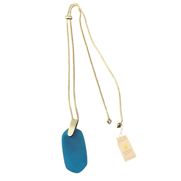 Kendra Scott Jewelry - NWT Kendra Scott Inez Teal Agate Long Pendant Necklace on Gold Tone Chain